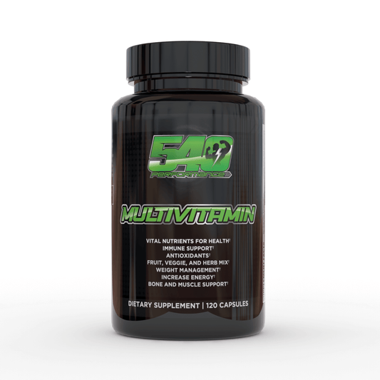 Black container with green text reading “540 Performance Multivitamin”