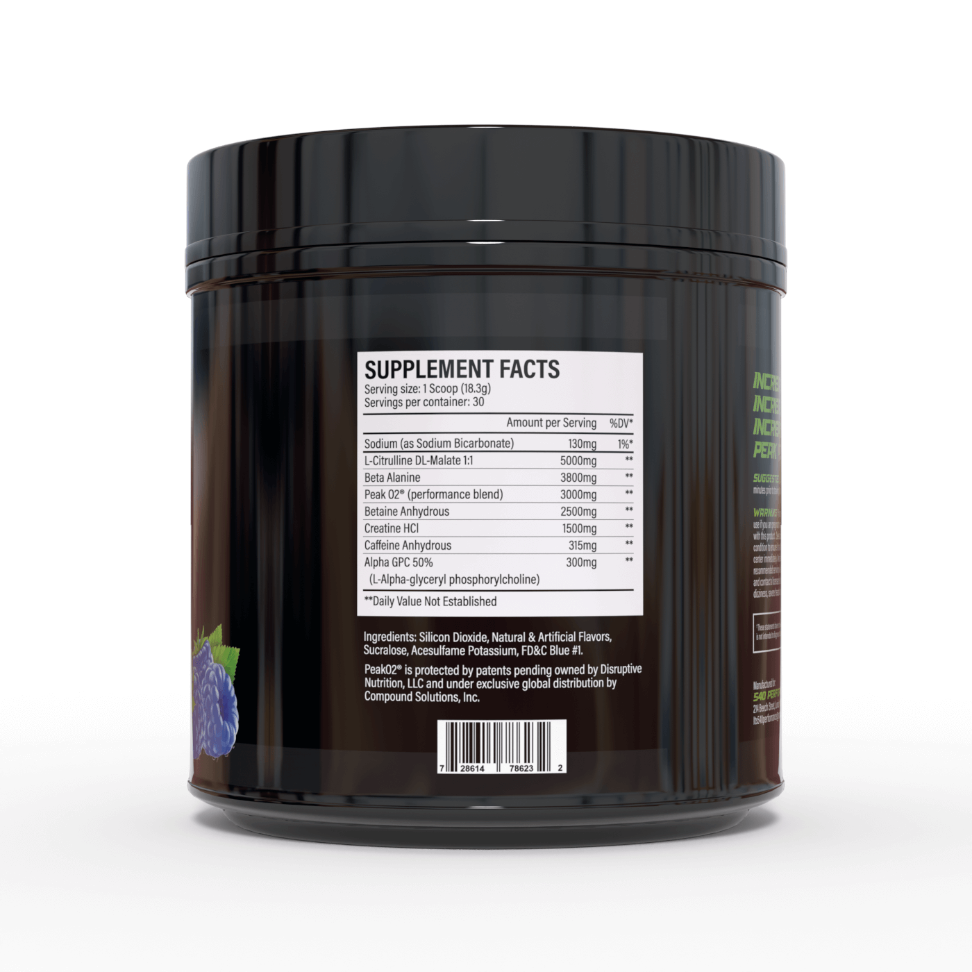 Black container 540 pre-workout supplement facts